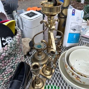 Vintage Brass Candle Holder Set